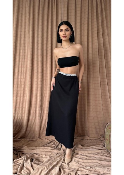 Mottisfashion Siyah Beli Lastikli Etek