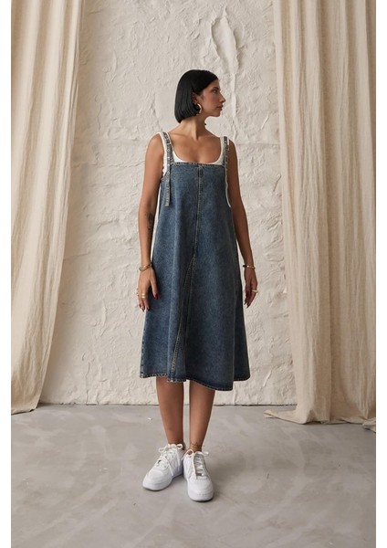 Mottisfashion Mavi Askı Aparatlı Kot Elbise fiyatları