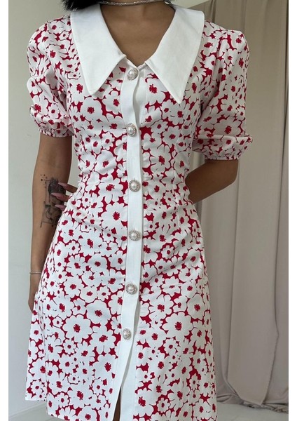 Mottisfashion Fuşya Önlük Yakalı Poplin Elbise modelleri
