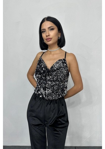 Mottisfashion Gümüş Askılı Degaje Bluz