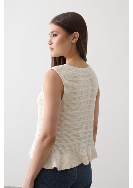 Mottisfashion Önü Bağlamalı Yelek - Ekru indirimleri