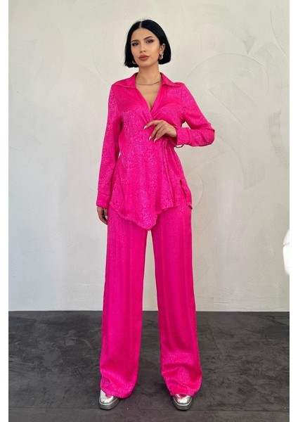 Mottisfashion Fuşya Jakarlı Biye Takım