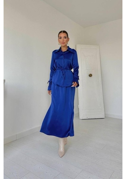 Mottisfashion Saks Biyeli Gömlek ve Etek Takım