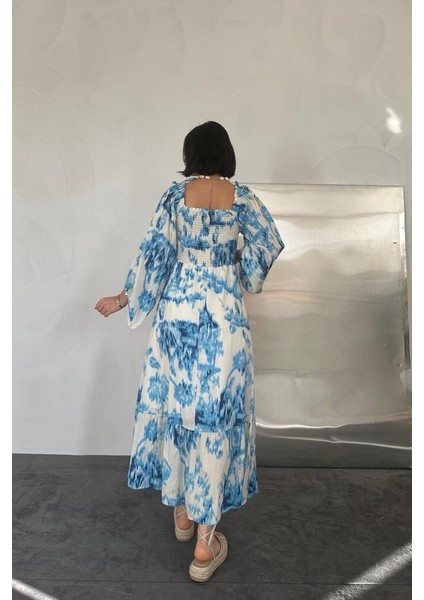 Mottisfashion Mavi Arkası Gipeli Uzun Elbise modelleri