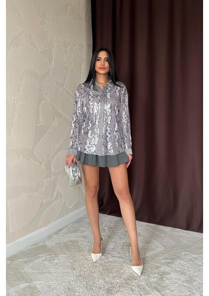 Mottisfashion Gri Işıltılı Garni Gömlek fiyatları