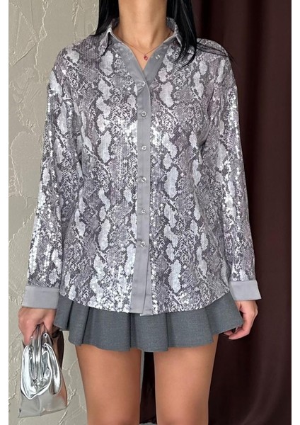 Mottisfashion Gri Işıltılı Garni Gömlek fırsatları