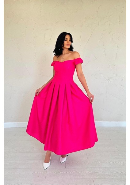 Mottisfashion Fuşya Jakarlı Elbise modelleri