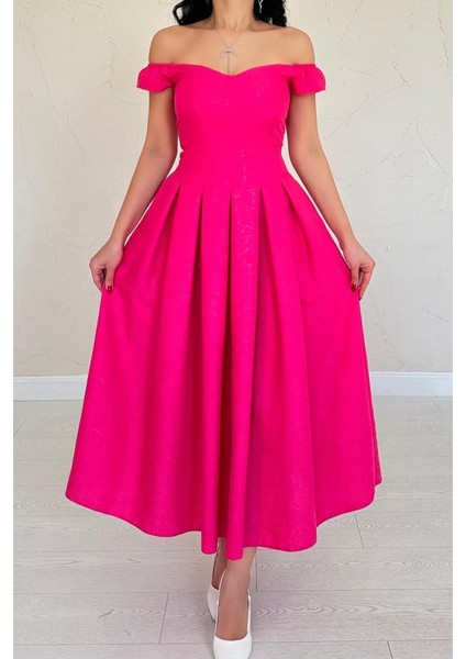Mottisfashion Fuşya Jakarlı Elbise fırsatları
