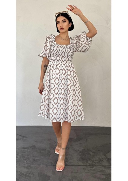 Mottisfashion Vizon Kare Desenli Yazlık Elbise