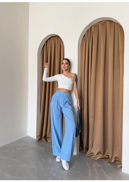 Mottisfashion Pile ve Cep Kapak Deyalı Salaş Pantolon - Mavi