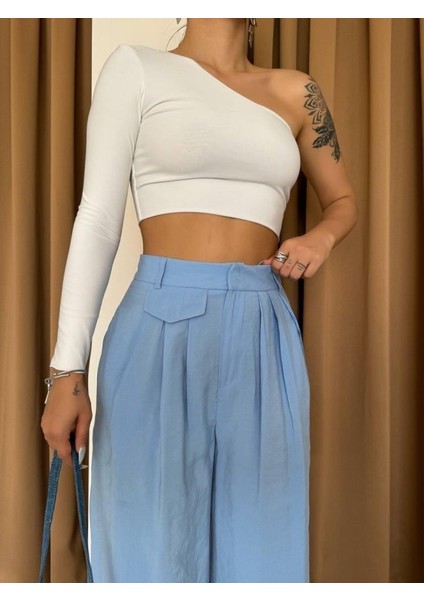 Mottisfashion Pile ve Cep Kapak Deyalı Salaş Pantolon - Mavi modelleri