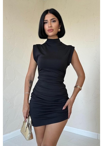 Mottisfashion Siyah Büzgülü Kolsuz Elbise fiyatları