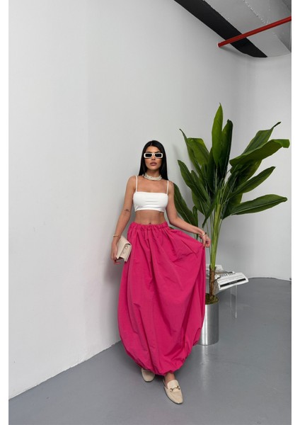 Mottisfashion Bel Lastikli Balon Etek Şanel Boy Soft Kumaş - Fuşya fiyatları