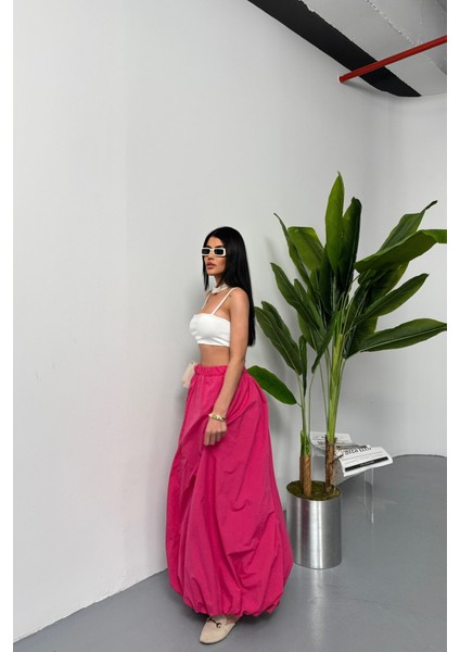 Mottisfashion Bel Lastikli Balon Etek Şanel Boy Soft Kumaş - Fuşya modelleri