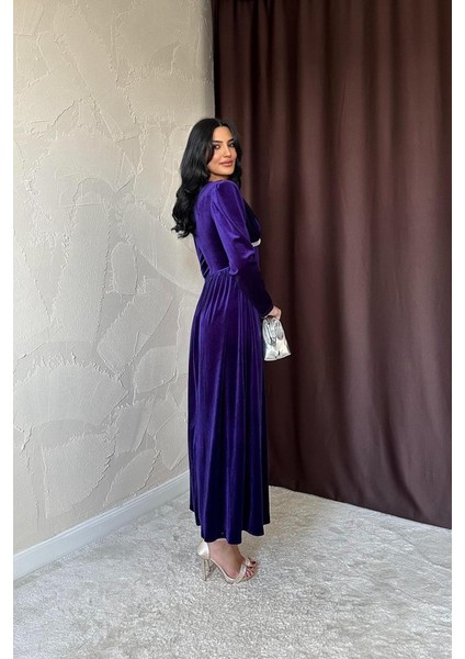 Mottisfashion Mor Göğüs Altı Taşlı Elbise fırsatları