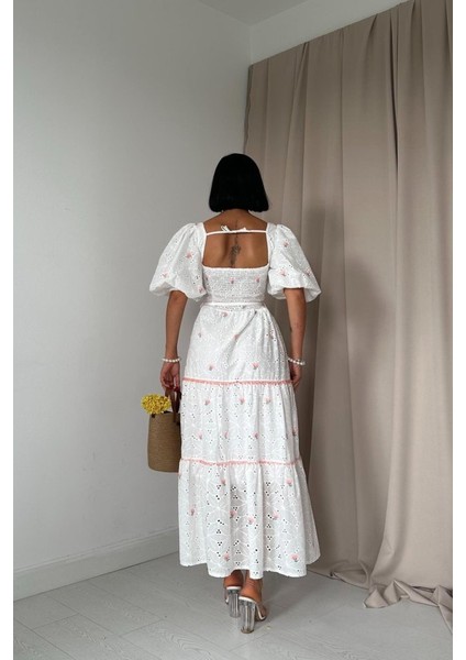 Mottisfashion Pudra Dantel Detaylı Brode Elbise fırsatları