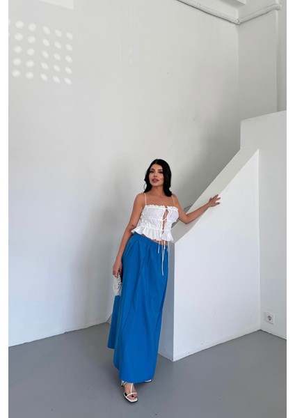 Mottisfashion Etek Şanel Boy Soft Kumaş - Saks