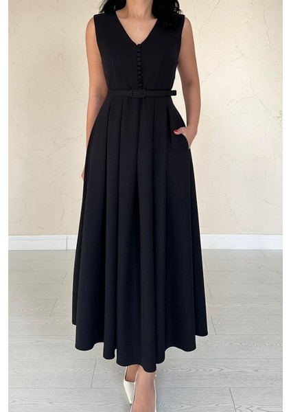 Mottisfashion Siyah Önü Britli Pileli Elbise modelleri