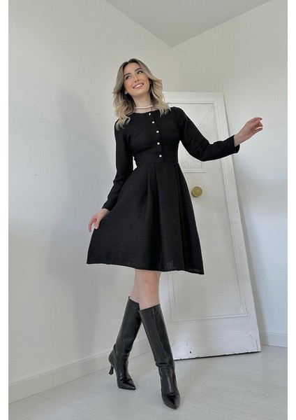 Mottisfashion Siyah Kısa Klasik Elbise