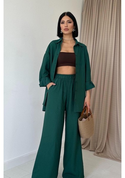 Mottisfashion Zümrüt Alice Gömlek ve Bol Kesim Pantolon Takım