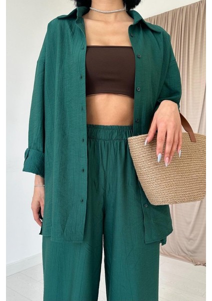 Mottisfashion Zümrüt Alice Gömlek ve Bol Kesim Pantolon Takım modelleri