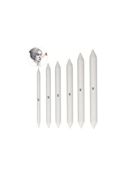 Eskiz Karıştırma Çubukları, Tortillion, Kara Kalem Silgi, Gölgelendirme-Set, 6 Adet