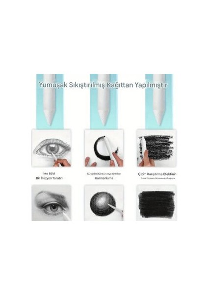 Eskiz Karıştırma Çubukları, Tortillion, Kara Kalem Silgi, Gölgelendirme-Set, 6 Adet fiyatları