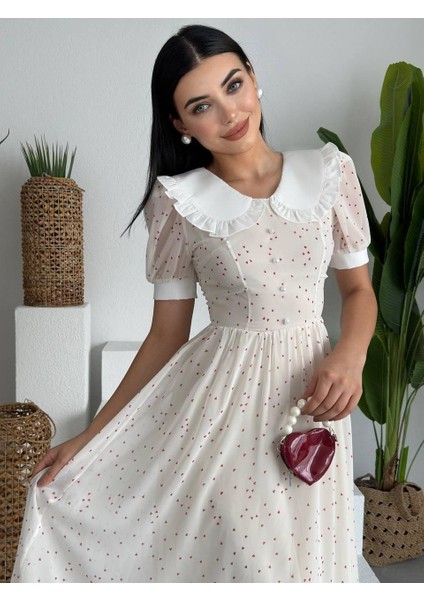 Mottisfashion Aversa Inci Detay Şifon Elbise