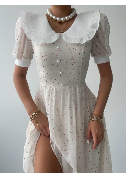 Mottisfashion Aversa Inci Detay Şifon Elbise