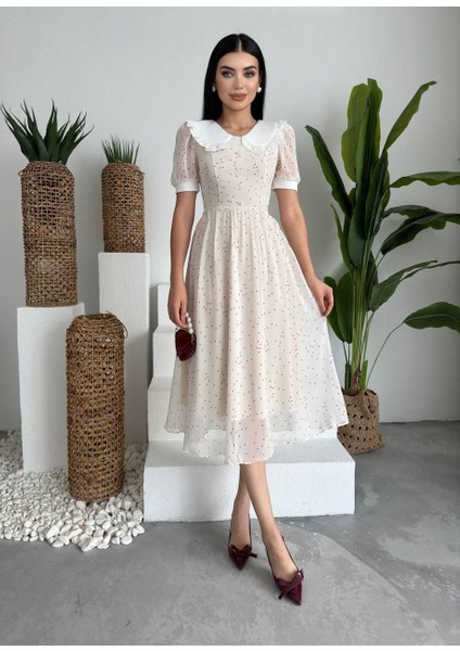 Mottisfashion Aversa Inci Detay Şifon Elbise