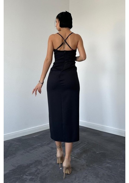 Mottisfashion Siyah Sırt Dekolteli Elbise
