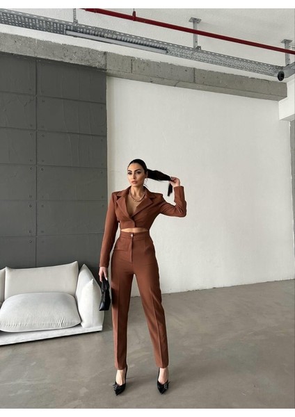 Mottisfashion Ceket Yaka Bel Dekolteli Tulum - Acı Kahve fiyatları