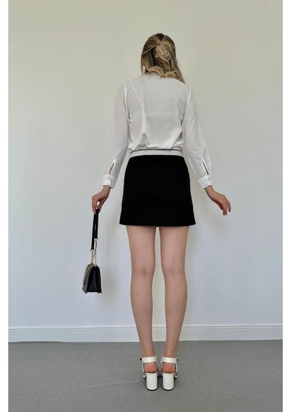 Mottisfashion Siyah Kemeri Bilyeli Mini Etek modelleri