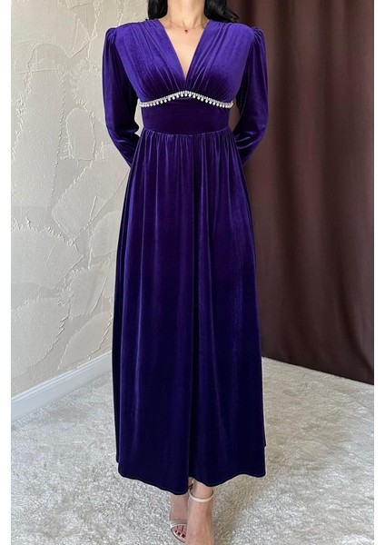 Mottisfashion Mor Göğüs Altı Taşlı Elbise fiyatları