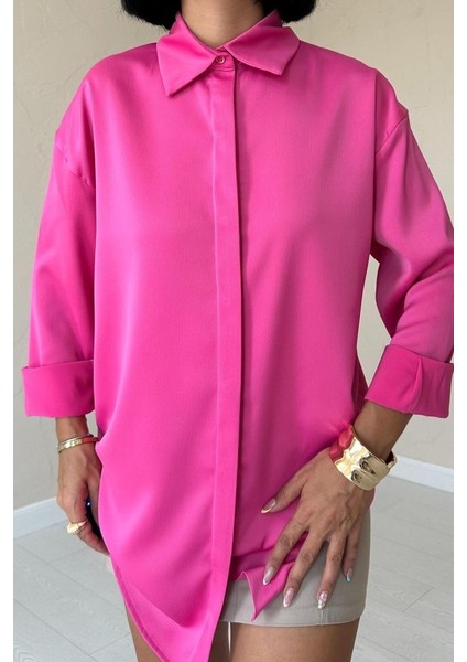 Mottisfashion Fuşya Çıtçıtlı Saten Gömlek fırsatları