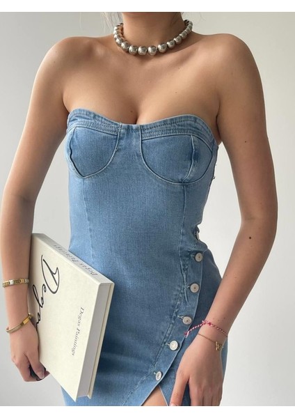 Mottisfashion Nerg Düğme Detaylı Elbise