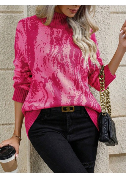 Mottisfashion Kadın Uzun Kollu Balıkçı Yaka Çok Renkli Triko Bluz