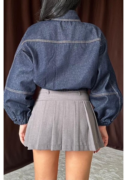 Mottisfashion Mavi Taşlı Kısa Kot Ceket fırsatları