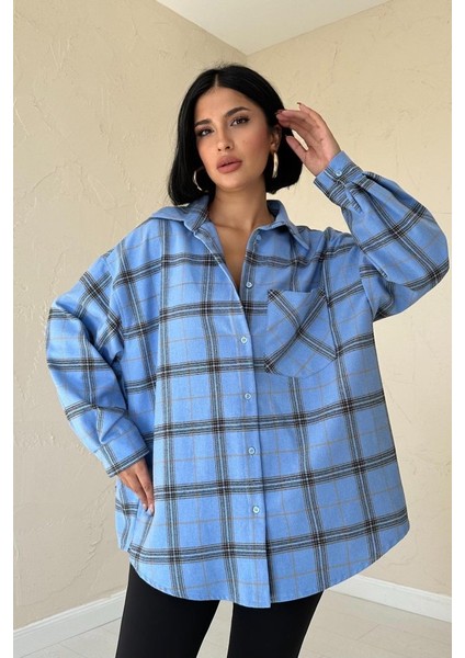 Mottisfashion Mavi Ekose Desenli Gömlek