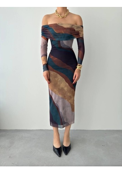 Mottisfashion Sevilla Madonna Yaka Tül Elbise