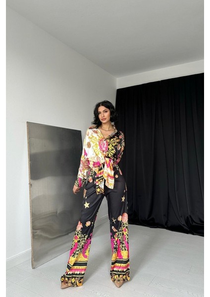 Mottisfashion Desenli Gömlek ve Desenli Pantolon Takım