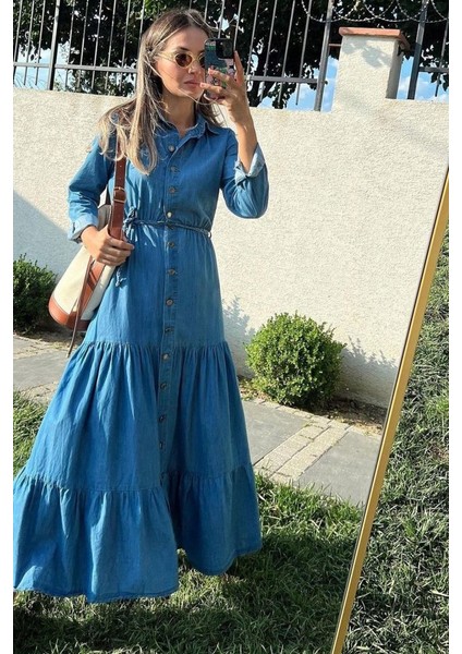 Mottisfashion Mavi Gömlek Elbise