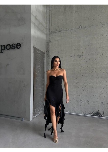 Mottisfashion Strablez Sandy Elbise Yanları Katlı - Siyah fiyatları