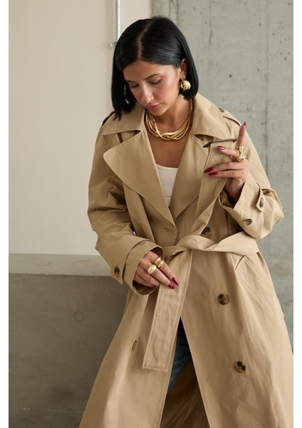 Mottisfashion Camel Uzun Kemerli Trençkot fırsatları