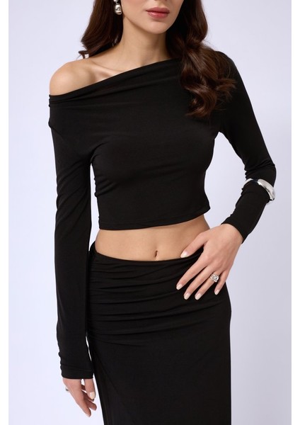 Mottisfashion Kayık Yaka Uzun Kol Bluz