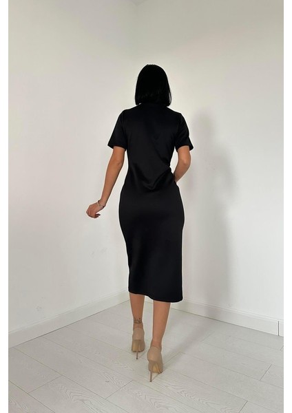 Mottisfashion Siyah Balıkçı Yaka Elbise fırsatları