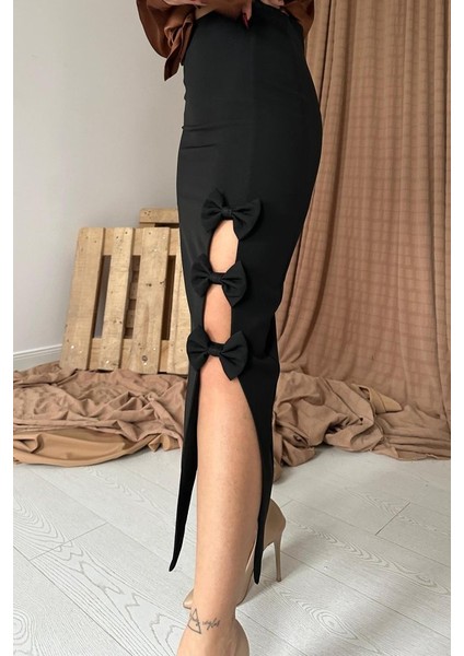 Mottisfashion Siyah Fiyonk Detaylı Etek fiyatları