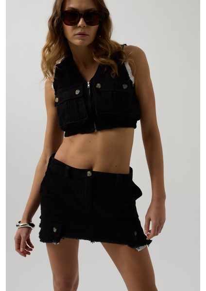 Mottisfashion V Yaka Düğmeli Crop Yelek