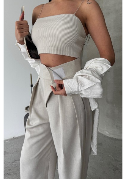 Mottisfashion Tasarım Pantolon - Bej modelleri