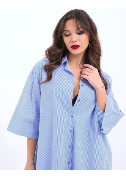 Mottisfashion 4328 Gömlek-Mavi Beyaz Çizgili
